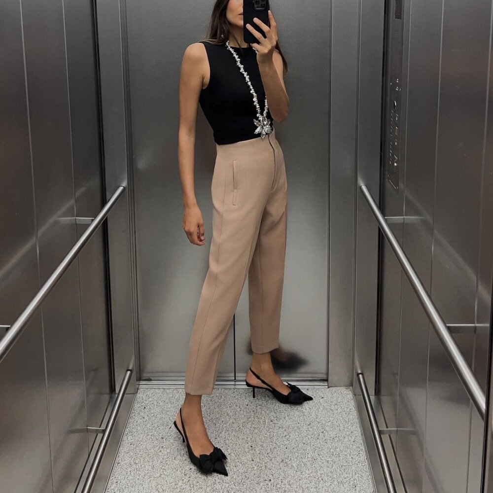 ZARA - Pants with High Waist - Taupe Brown